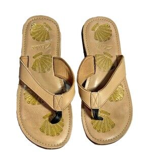 Clarks Sandals Starfish Women's Leather Flip Flops Sz 10 M Tan